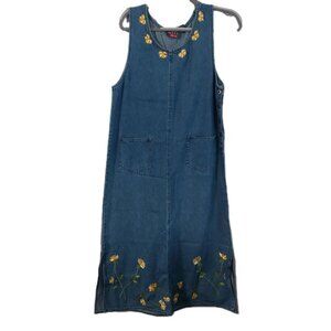 Agapo Denim Jumper Dress Sleeveless Overall Maxi Modest Size Medium Length 48"